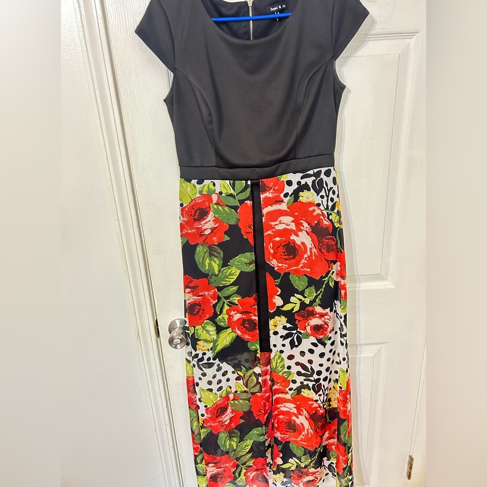 Floral Black and Red Women's Dress